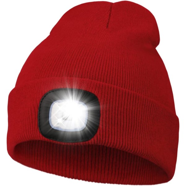 Mössmössa med ljus, 4 inbyggda LED-lampor, handsfree- cap red