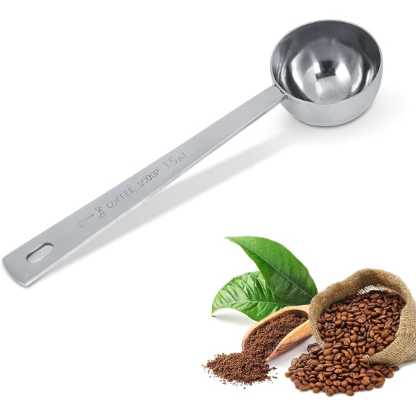 Stålskopa för kaffe, 15 ml kaffemätskopa med långt handtag, mått för kaffebönor och te, köksredskap 15ml
