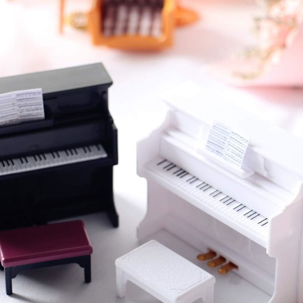 Miniatyr piano modell dockhus musikinstrument prydnader mini piano, vit White