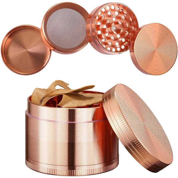 Kvarn Crusher 4-delat set Kvarn i zinklegering med pollen skrapa för kryddörter (roséguld) Rose Gold