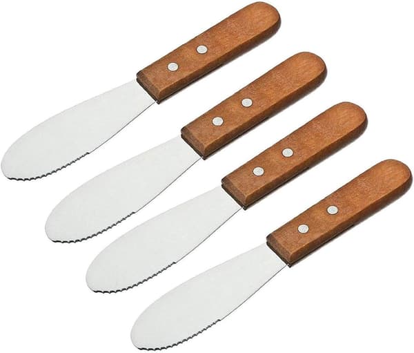 4 stk. smørknive i rustfrit stål med lige kant, bred smørkniv, sandwich, flødeost, krydderiknive sæt