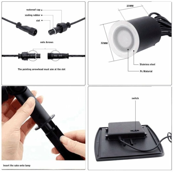 Ett komplett set med 6 naturliga vita LED-sollampor för trädgårdsterrass, utomhus infällda poolgolvlampor, för utomhusbruk, trädgård, gård