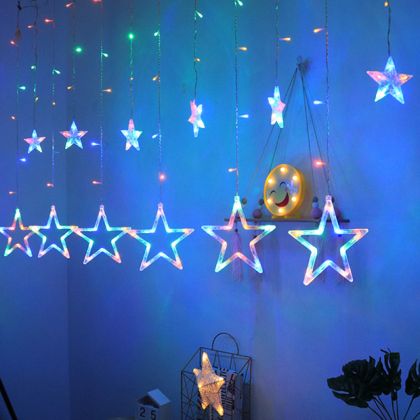 2,5M LED julgirlanderljus med 12 färgglada stjärnor IP44 vattentät ledgardinljus color