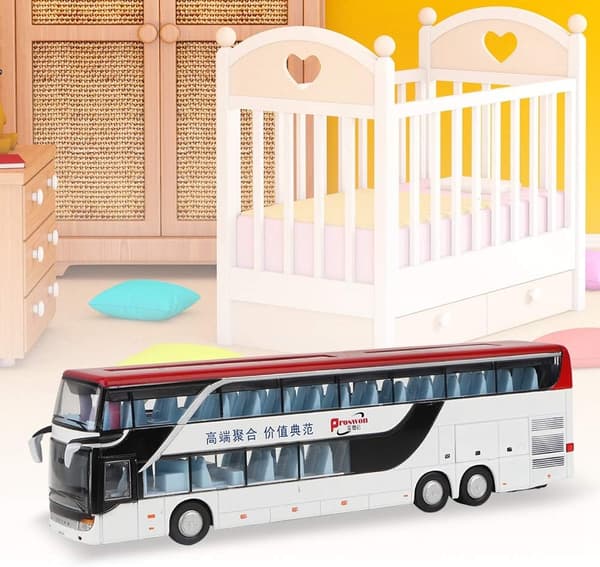 Børns Mini Dobbeltdækker Bus Model Legetøj med Lys og Musik (Hvid) White