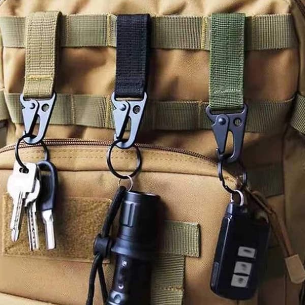 3-pack multifunktionella karbinhakar, bälteskarbinhakar, bältesnyckelring, 3 färger, bärbar