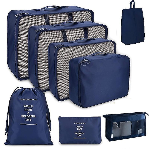 8-delad resekub Vikbar väska Organizer Lätt Bagage Organizer (grå) Blue