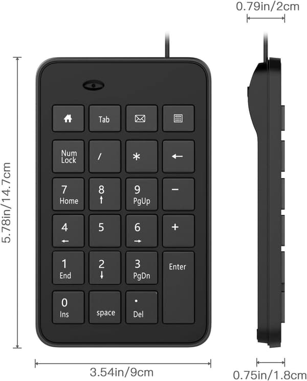 Numerisk tastatur med 23 taster, ultratyndt bærbart USB-tastatur til bærbar computer, stationær computer - sort