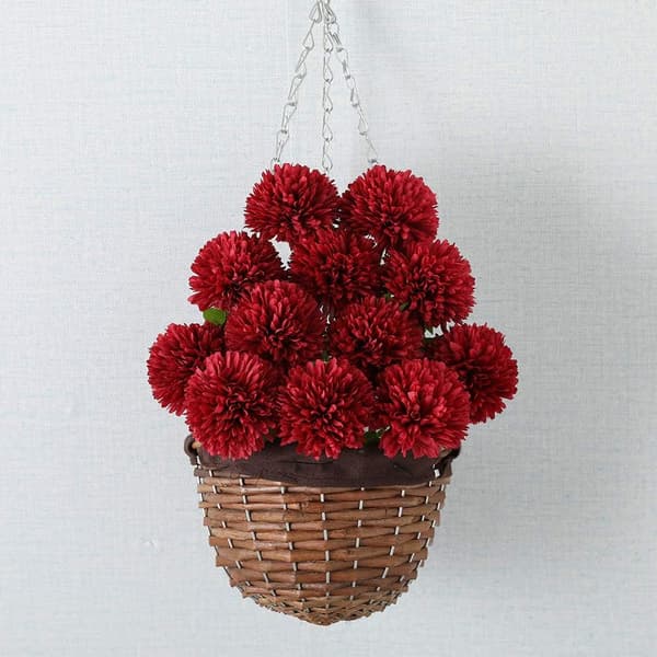 Kunstige blomster, 12 stk. krysantemumkuler brudebukett (rød) red