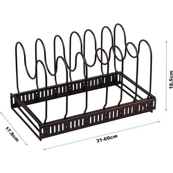 Pan Organizer Rack, expanderbar pannlockshållare med 7 justerbara avdelare, expanderbar (röd brons-7)
