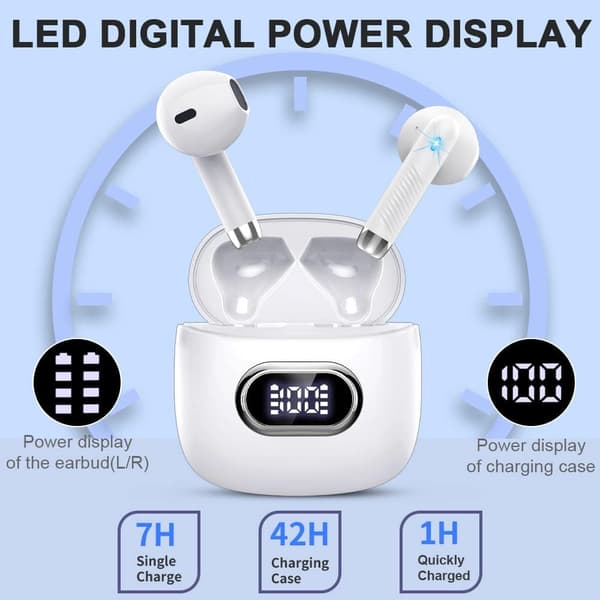 Langattomat Bluetooth 5.3 -kuulokkeet, vedenpitävät stereo-Bluetooth-kuulokkeet, USB-C-lataus Bluetooth White
