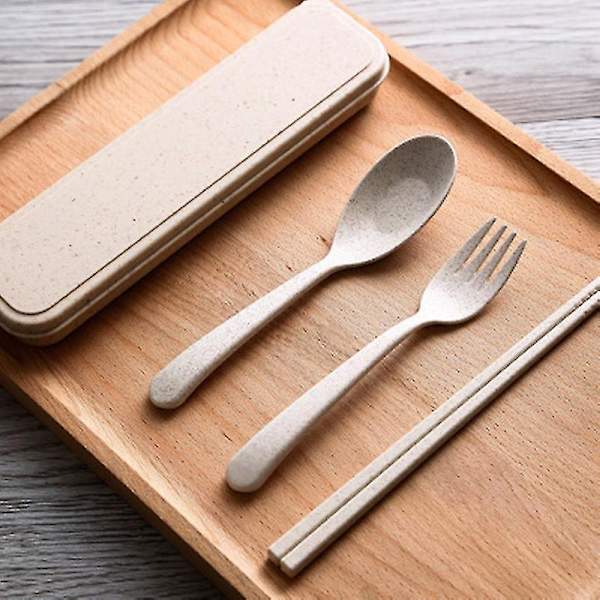 Bärbar bestick för resor, picknick, camping eller daglig användning (beige) 3-delars set beige