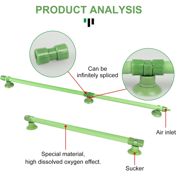 10-tums fiskakvarium bubbelvägg luftstenrör, 2 st akvarium luftstångsrör släpp diffusorstång (grön) green