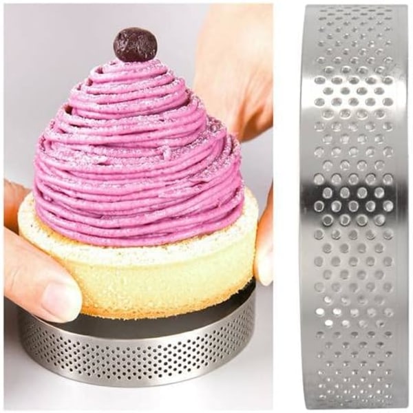 5-pack perforerade tårtformar för bakning, non-stick runda metallbakformar cirkel cupcake 8 cm