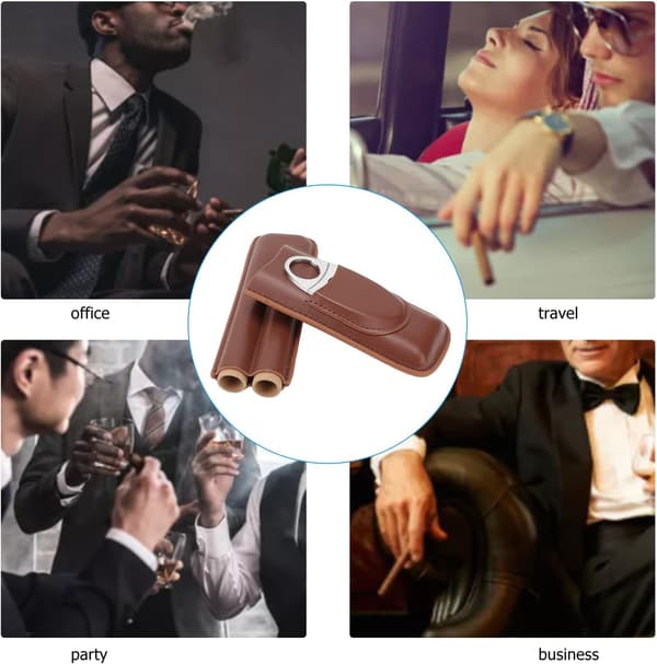 Cigar Etui, Bærbart 2 Fingre Læder Cigar Rejseetui med Cigarklipper, Anvender Elastisk Børstet