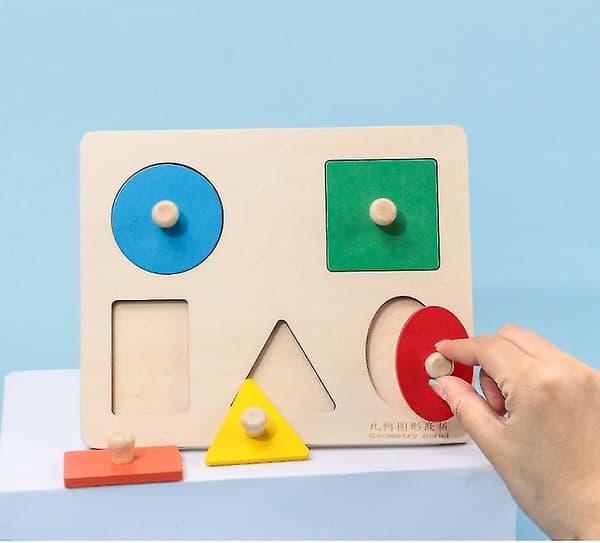 Kognitiv trähandgrepp geometrisk pedagogisk leksak för barn (D-stil)