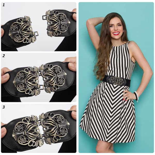 2 deler retro stretch-midjebelte for kvinner med metallspenne for damekjoler