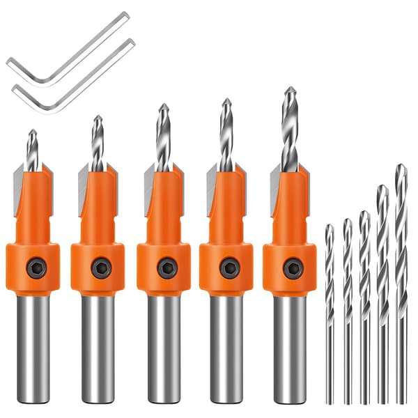 5 stk. hurtigskift 8 mm justerbart forsenkerborsett, inkluderer 5 stk. gratis utskiftbare bor