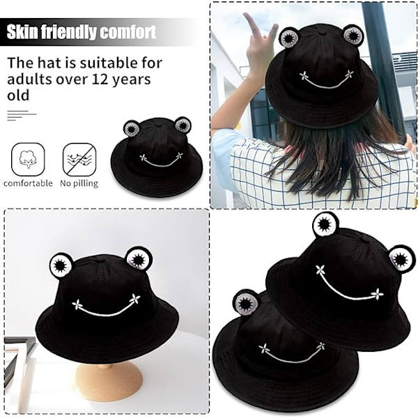 Damfiskehatt Groda Sol Unisex Hink Vikbar Utomhus Sommar för Camping Vandring Fiske（svart） Black