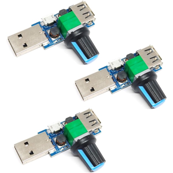 USB fläkthastighetskontroll, DC 5V steglös mini USB fläktregulator DC 4-12V till 2,5-8V 5W regulator (3st)