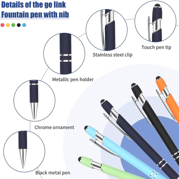 5 st kulspetspennor med pennspetsar, svarta bläckpennor finspets, metallpennor, 2 i 1 kulspetspennor