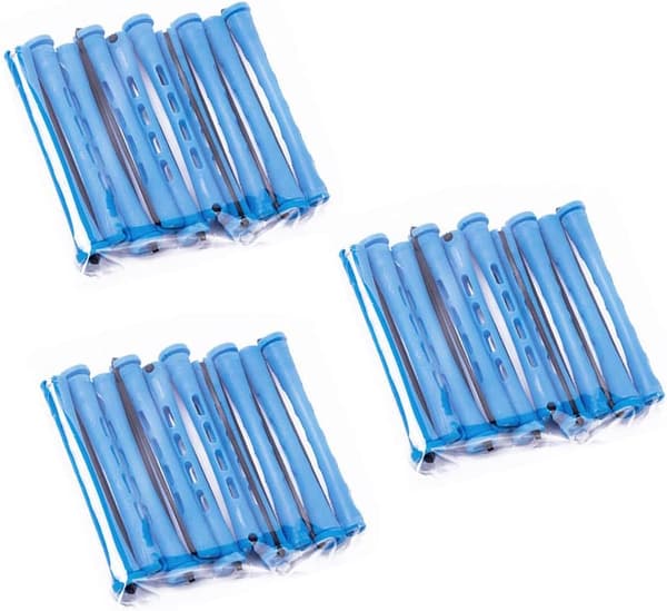 50 stk. hårpermanentstenger, kaldpermanentstenger, krøllere med elastisk gummibånd (0,35 tommer/0,9 cm, blå)