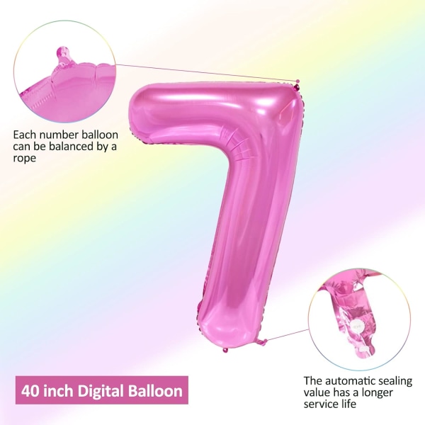 1 st 40 tum stor digital folieballong för födelsedagsfestdekorationer (rosa, 7) pink 7