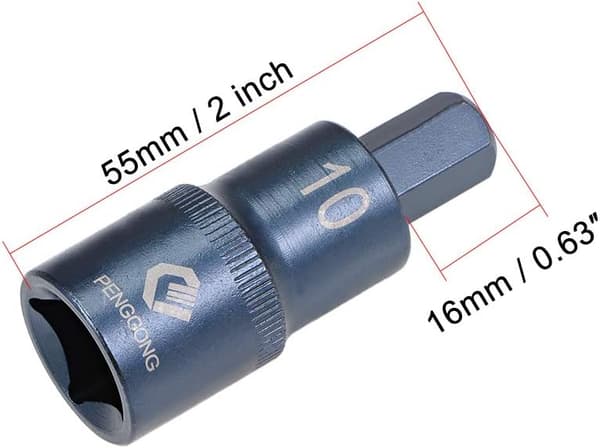 1/2\" Drive x H10 (10mm) Hex Bit Socket, S2 Steel Bits, CR-V Sockets Metric 2\" Längd Blå 10mm