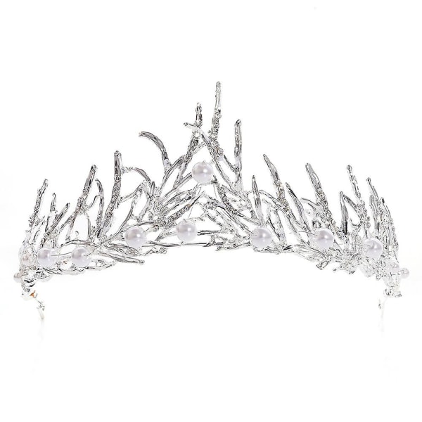 Handgjord Tiara Sträng Pärla Bröllop Krona Tillbehör (Vit) 1 Stycken White