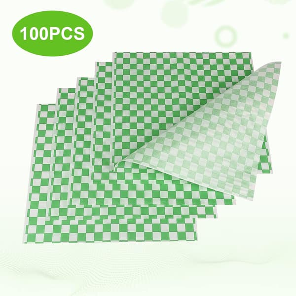 100 ark 28x26 cm engangs delipapir hamburgerindpakningspapir (grønternet)