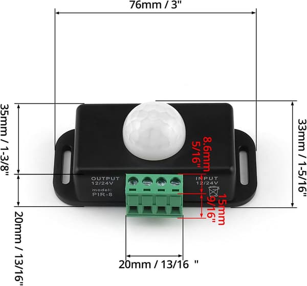 Kropps infrarød lysbryter, 12V/24V PIR bevegelsessensorbryter for LED-lyslist automatisk, 2-pakning