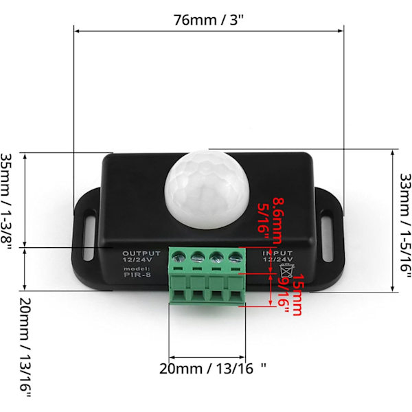 Kroppsinfrad Rörelsevakt, 12V/24V PIR Rörelsesensor Brytare för LED Ljusremsa Automatisk, 2 Pack