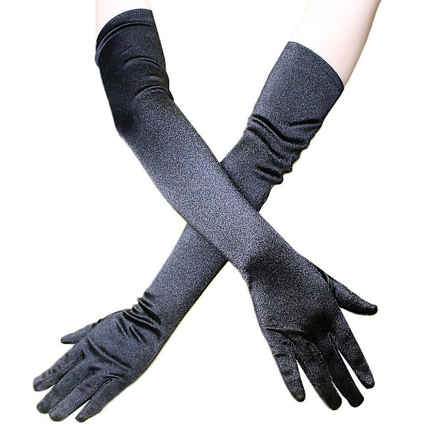 Förlängda aftonhandskar Armbågshandskar Bal Sidenhandskar Danshandskar (svart) Black