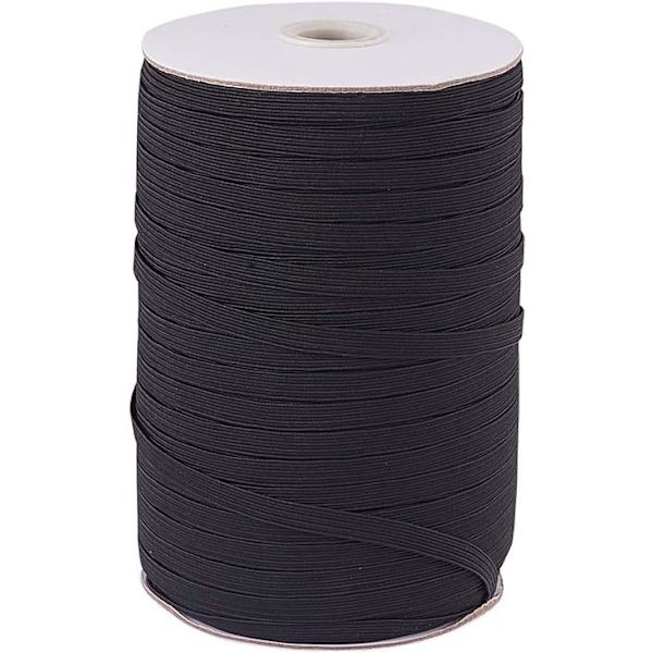 200 yards/rulle platt elastisk fibersnöre, stretchband snöre spole rulle, 6x1mm (svart)