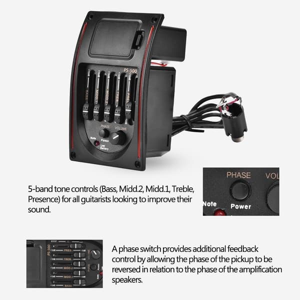 Guitar Pickup EQ PS-500 5-bånds Equalizer Digital Tuner Pickup