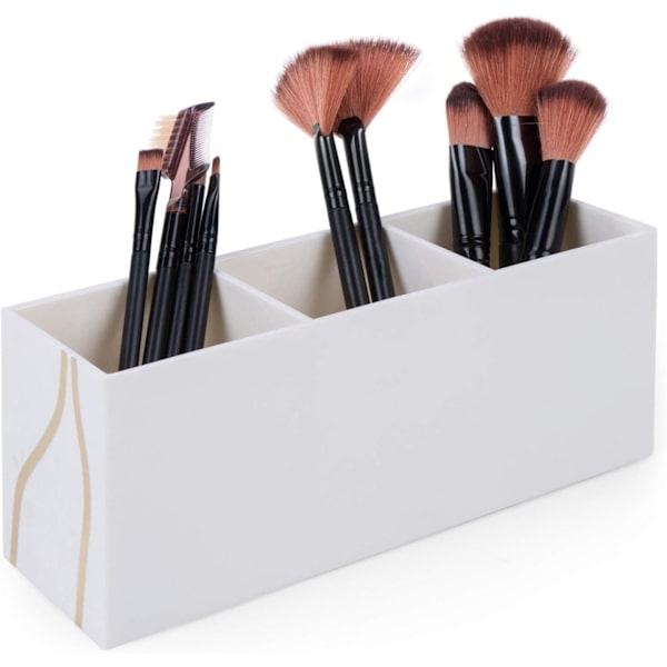 Makeup-borsthållare Organizer - 3-fack i akryl för förvaring av kosmetiska borstar (beige) White