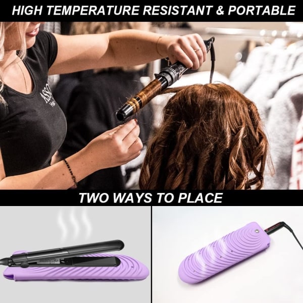 Bärbar värmebeständig silikonväska för håruträtning (lila) Purple