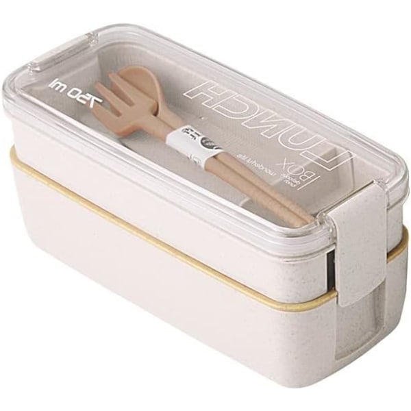 Lunchlåda, Bento-låda med fack, läckagesäker lunchlåda, bestickssked och gaffel (beige) Beige