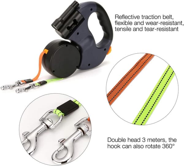 NineClouds uttrekkbar dobbelkobbel for 2 hunder, 3M dobbelkobbel med LED-lys