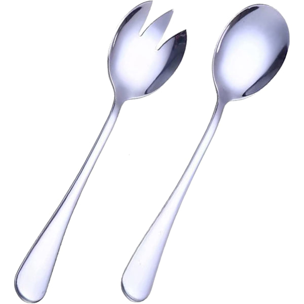 2-delad restaurangsalladsserveringsset i rostfritt stål, diskmaskinssäker, matt (silver) silver