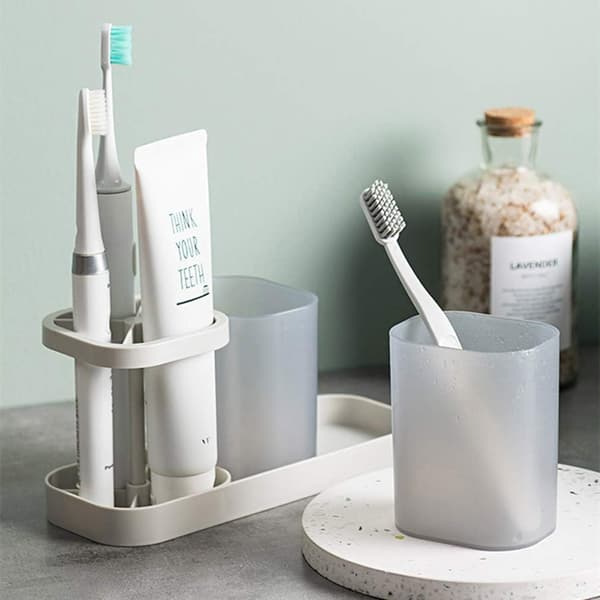 Tandborsthållare Badrumsförvaring Organizer Caddy, för badrumsskåp (2 koppar grå) grey