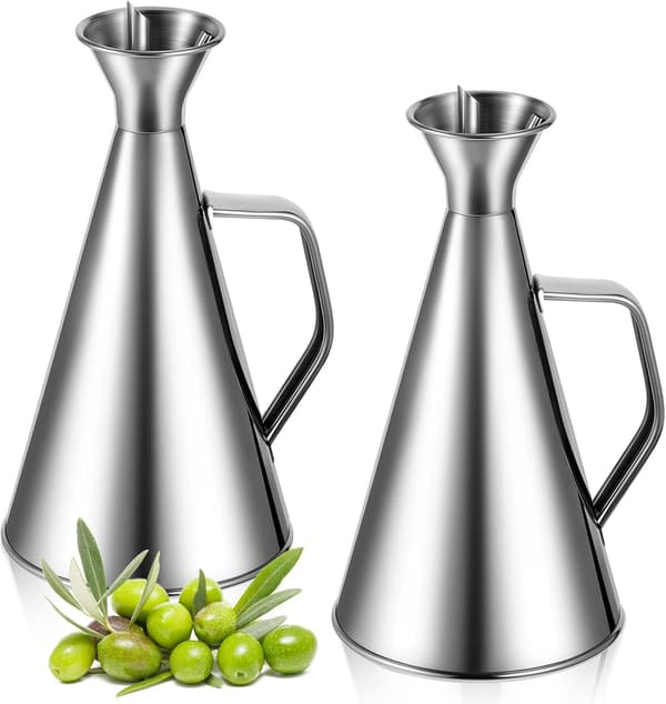 2 stk. konisk eddikkanne i rustfritt stål, 500 ml, 16,9 oz, dryppfri sirupdispenser