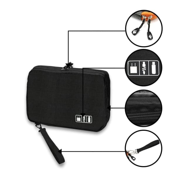 Taske til opbevaring af kabler og elektronisk tilbehør - sort