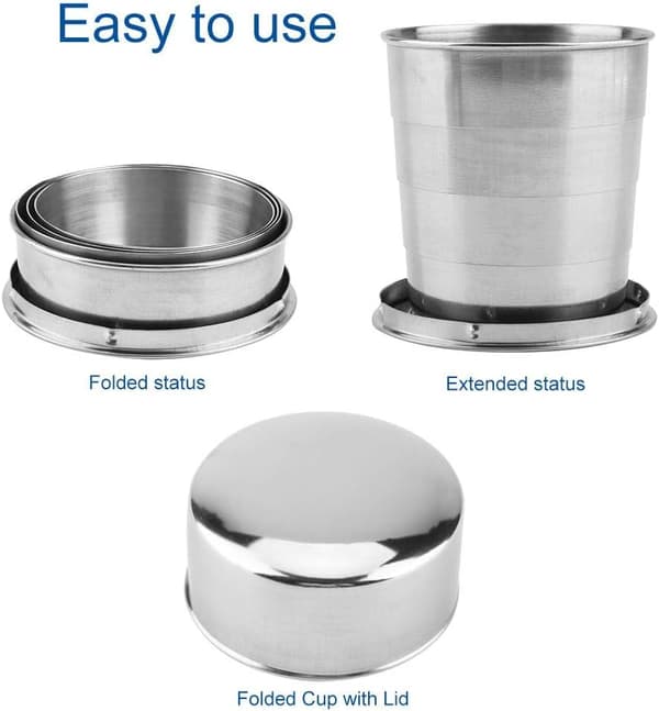 Rostfritt stål mugg, Camp Keychain Design Retractable Telescopic Mug Metallmugg Stapelbar（XL) 250ml