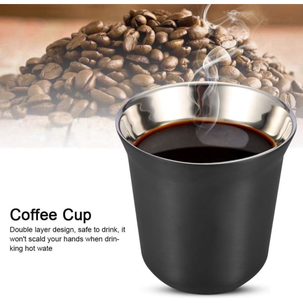 Rostfritt stål dubbelvägg kaffekopp Ölmugg Tekoppar 85 ml för drickskopp (svart) black
