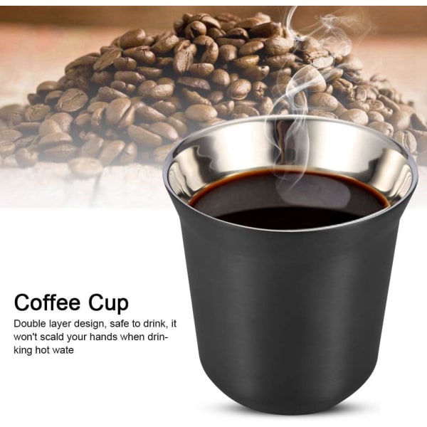 Rostfritt stål dubbelväggig kaffekopp ölmugg tekoppar 85 ml för drickskopp (svart) black