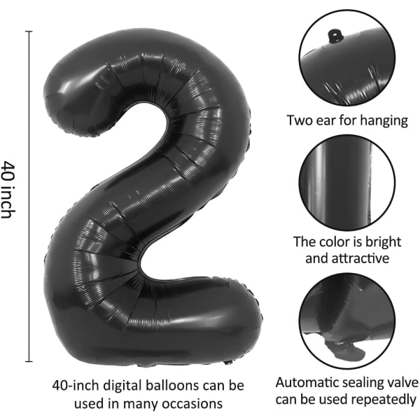 1 st 40 tum stor digital folieballong för födelsedagsfestdekorationer (svart, 2) Black 2