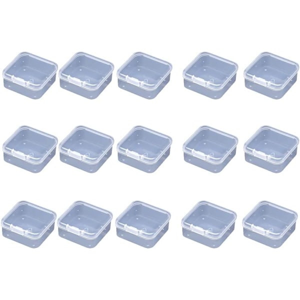 Transparent plast fyrkantig förvaringslåda med lock (6,4 x 6,4 cm) 15 stycken