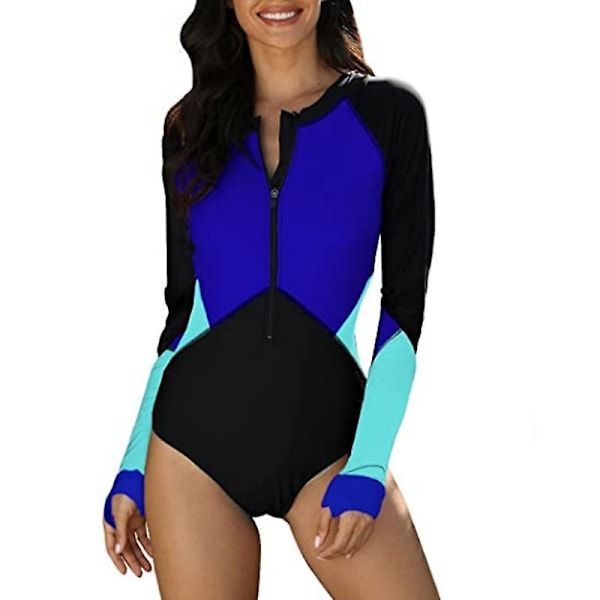 Dam Sommar Strand Tryckt Dragkedja Fram Maillot En Delig Baddräkt Baddräkt X-Large blue xl
