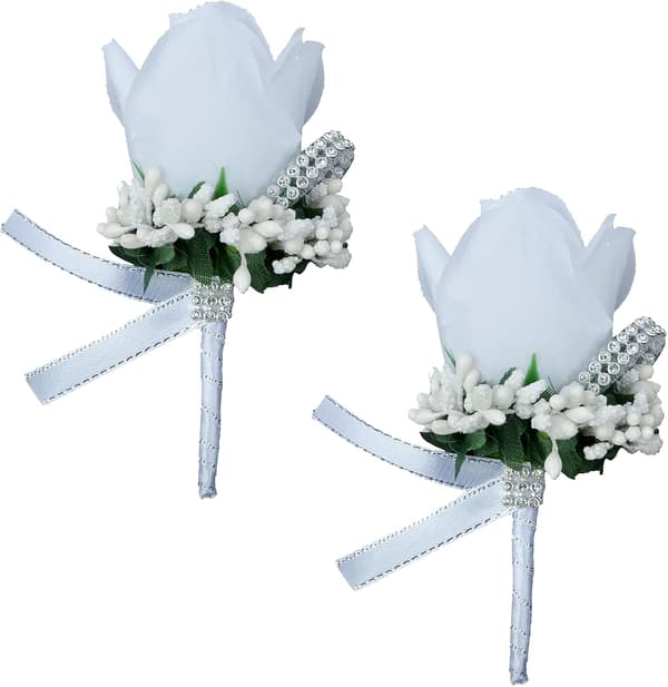 Bryllupsdekorasjon for menn Håndledd Bryst Hvit Roseblomst (Hvit) 2 Stykker