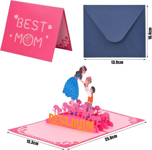 Morsdagskort, 3D Pop Up-kort med konvolutter, bursdagskort til mamma